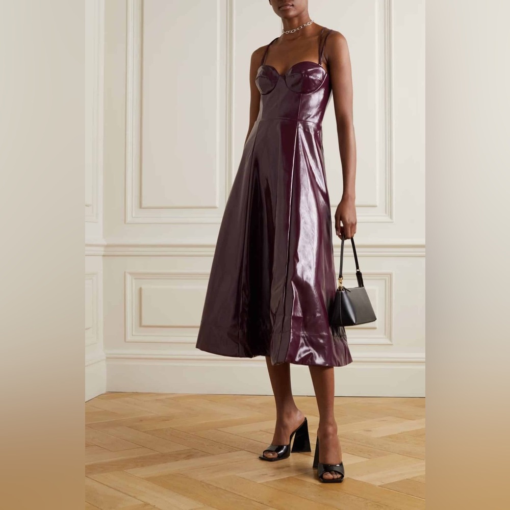 Staud faux leather midi dress